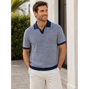 Weatherproof Vintage Men's Blue White Striped Knit Polo Shirt Size Large NWT